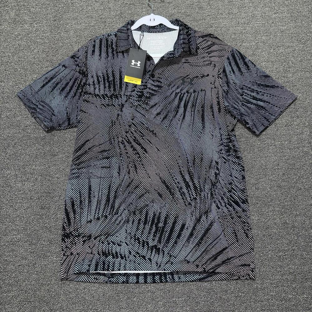 Under Armour The Playoff Polo Mens M All Over Palm Design Gray Short Sleeve Golf